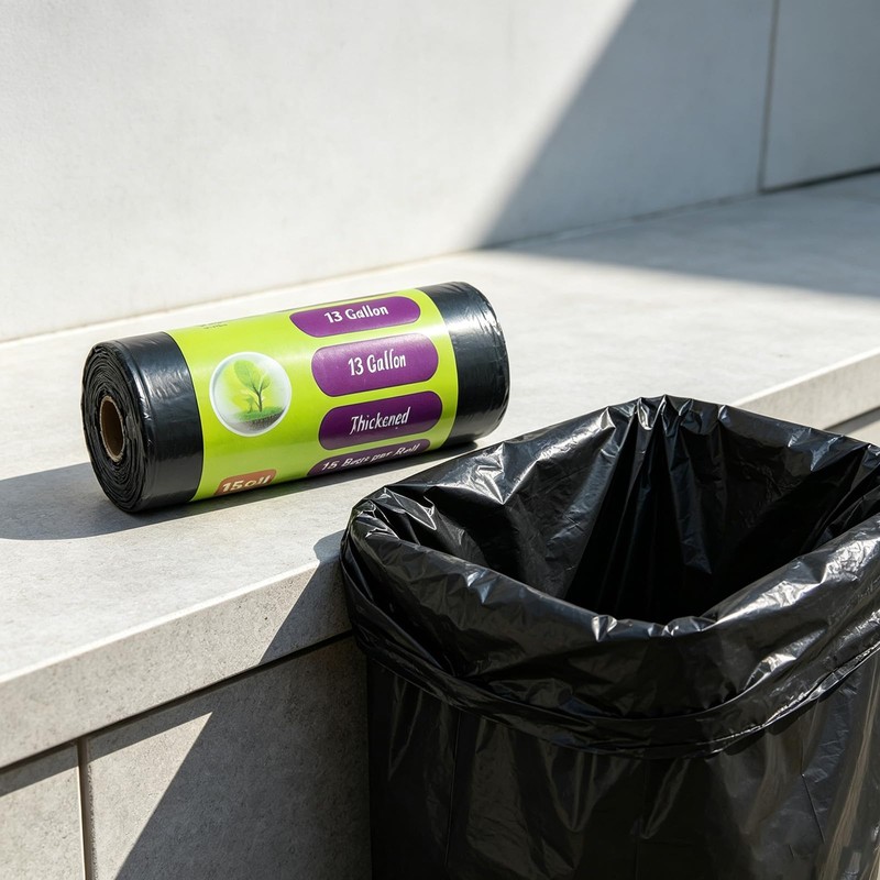 Tall Kitchen Trash Bags 13 Gallon, Easy Tear Black 60