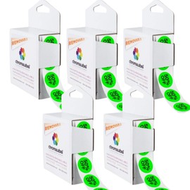 ChromaLabel 3/4 Inch 50 Percent Off Stickers, Yard Sale Tags, Imprinted Garage Sale Stickers, 1000 Green Circle Labels per Dispenser Box - Pack of 5