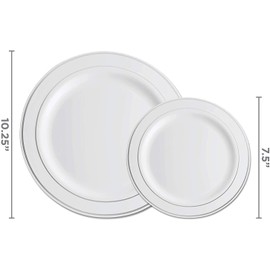 350 Piece Silver Dinnerware Set - 50 Silver Rim Plates - 50 Silverware - 50 Silver Plastic Cups - 50 Linen Like Silver Paper Napkins, 50 Guest Disposable Silver Dinner