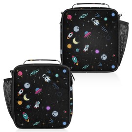 Astronaut Universe Starry Sky Cartoon Kids Insulated Lunch Bag School Lunch Box, Reusable Lunch Containers for Girls & Boys with Handles, Carry On Spacious Lunchbox Small Cooler Zipper Tote Bags