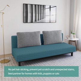 YEMYHOM Futon Cover Latest Jacquard Design High Stretch Armless Sofa Bed Slipcover Anti-Slip Furniture Protector with Elastic Bottom (Futon, Peacock Blue)