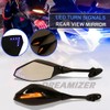 DREAMIZER Motorcycle Rear View Mirrors with Turn Signals Side Mirror Compatible with CBR250RR CBR600RR CBR1000RR GSXR600 GSXR750 - Blue Arrow Light，Gloss Black