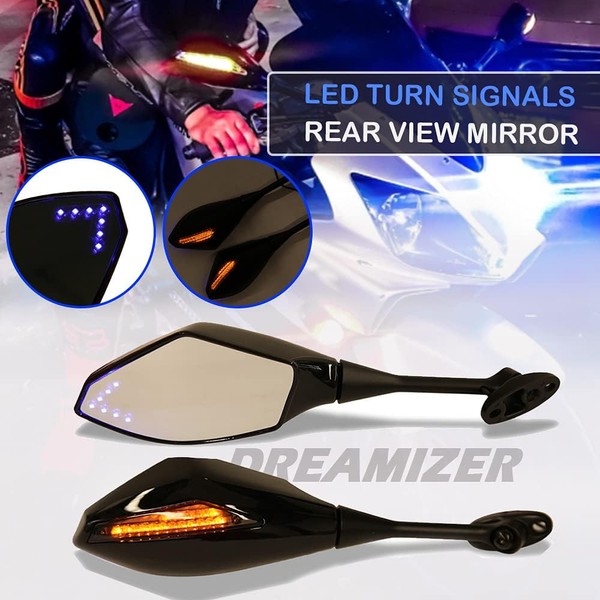 DREAMIZER Motorcycle Rear View Mirrors with Turn Signals Side Mirror