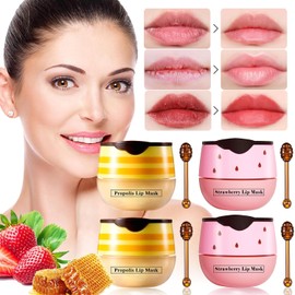 4 unidades de bálsamo labial de miel, máscara de labios de fresa y miel, reduce las líneas, hidrata e hidrata el cuidado de la piel, prevención de labios secos agrietados tratamiento de reparación