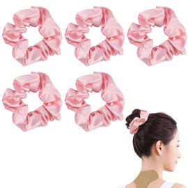 FERCAISH Pack of 5 Satin Hair Bobbles, Scrunchies Silk, Large Velvet Hair Bobbles, Elastic Hair Bands, Thick Hair Scrunchies for Women and Girls (Black)