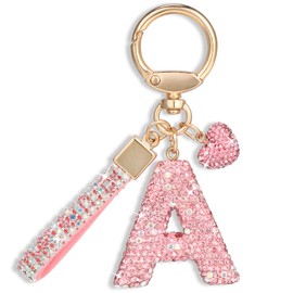 MWOOT Pink Car Keyring Gift Women Girls Initial Letter Key Ring Cute Bling Key Ring Bling Letter Pendant Purse Backpack Handbag Charms, Pink