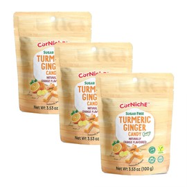 CORNICHE Sugar Free, Turmeric Ginger Candy Chewy Naturally Flavored, Ginger Sugar Free, Individually Wrapped Candy, NON-GMO, Low Calories, Vegan, Gluten Free (Pack of 3, Orange)