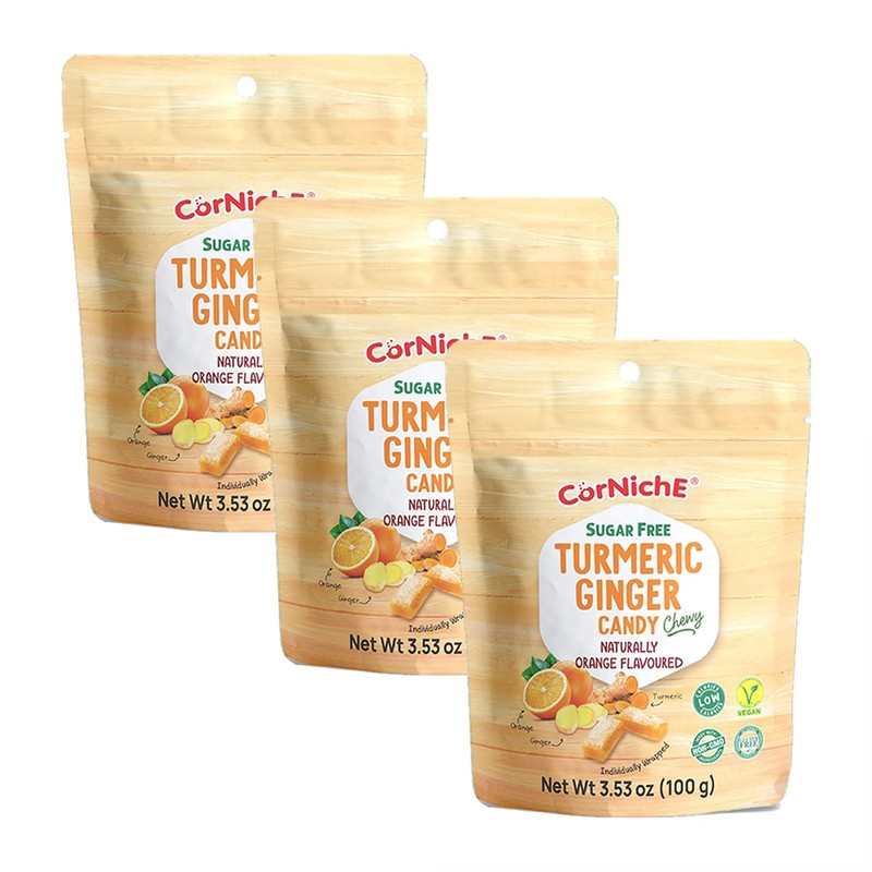 CORNICHE Sugar Free, Turmeric Ginger Candy Chewy Naturally Flavored, Ginger