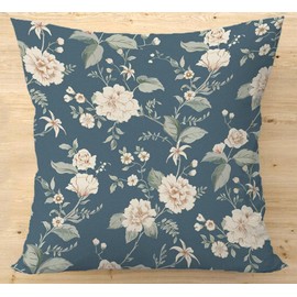 Newdv Blue Floral Pillow Covers 18x18,Vintage Blue Decorative Floral Throw Pillow Covers Spring Summer Floral Decor for Home Bed Couch Living Room