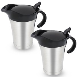 Yivioep 2 Piece Double Insulated Gravy Boat, Stainless Steel Gravy Pitcher with Hinged Lid, Large Capacity Gravy Warmer for Coffee Sauces Syrups, Hot or Cold (25 oz/750 ml)
