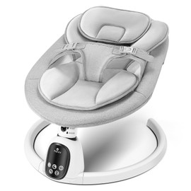 T TICCI Baby Swings for Infants, 5 Speed Bluetooth Baby Bouncer, Motorized Bluetooth Swing, Built-in 3 Timer Settings, Music Speaker, Remote Control, 0-6 Months, Grey