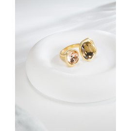 Melhill Antiqued Crystal Ring for Women Rhinestones Gemstones 18k Gold-Plated Adjustable Open Band Vintage Gifts for Women