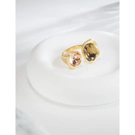 Melhill Antiqued Crystal Ring for Women Rhinestones Gemstones 18k Gold-Plated Adjustable Open Band Vintage Gifts for Women