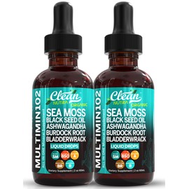 Clean Nutraceuticals Sea Moss Liquid Drops Supplement with Black Seed Oil Ashwagandha Burdock Root & Bladderwrack - Multimineral Organic Non-GMO Vegan for Gut Heath Skin Immune Support Hair (2)