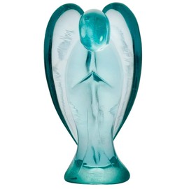 mookaitedecor 3 Inch Blue Glass Guardian Angel Gemstone Carved Figurine Statue Home Ornament, Healing Crystal Gifts, Love Peace Lucky Charm Stone Angel for Reiki Chakra Decoration