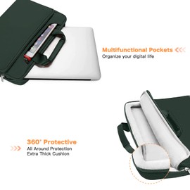 MOSISO 360 Protective Laptop Shoulder Bag Compatible with MacBook Air/Pro, 13-13.3 inch Notebook, Compatible with MacBook Pro 14 inch M3 M2 M1 2024-2021, Matching Color Sleeve with Belt, Emerald Green