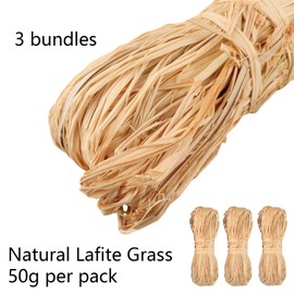 WORUIB 3 Bundles Brown Raffia Straw For Gift Wrapping, DIY Crafting, Decorating & Gardening - 150g Natural Raffia Straw