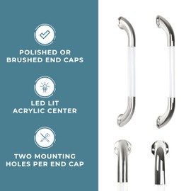 Manufacturers' Select ITC IllumaGrip III 18" Assist Handle with LED lit Center for RV, Boat, or Home Step Assist Handle for Interior or Exterior use (Brushed Stainless)