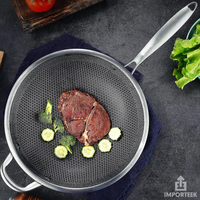 Importeek Sarten Wok Antiadherente Acero Inoxidable Induccion 32cm