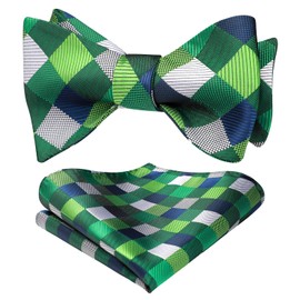 HISDERN - Pajaritas de lazo para hombre a cuadros y corbatín cuadrado de bolsillo, corbata formal de esmoquin para boda, D-02 Verde 3, Talla única