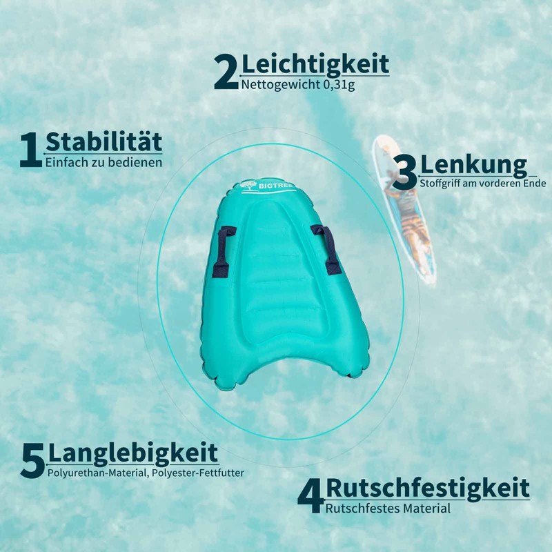 BIGTREE Bodyboard Inflatable Surfboard, Lightweight Portable Swimming Board with Handles,