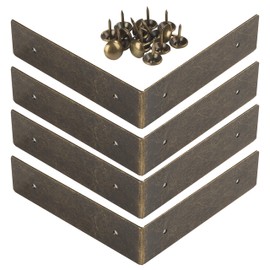 Dritz Home Campaign Smooth Right Angle, Large, 4 Sets, Antique Brass Decorative Metal Corners, 4 Count