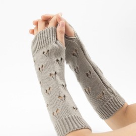 HugeDE Fingerless Grunge Gloves Ripped Arm Warmers Fashion Crochet Gloves Knit Arm Sleeves Thumb Hole Gloves Mittens Half Finger Gloves for Women Girls Khaki