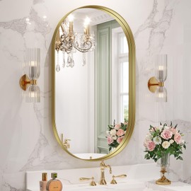 Brightify Gold Oval Mirror for Bathroom 20x36 Inch, Metal Framed Bathroom Vanity Mirrors Gold, Modern Wall Mirror for Bedroom Living Room Wall Decorative Hang Vertical and Horizontal