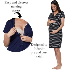 HAPPY MAMA Women's Maternity Nursing Hospital Gown Buttoned Nightshirt 559 (Dark Green, UK 8/10, S)