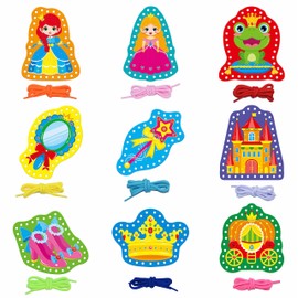 9 Pieces Kids Lacing Cards, Double Sided Sewing Cards in 9 Princess Theme Cards with 9 Colorful Laces, Imagination Development Lacing Toys Games for Children Educational and Learning Activity