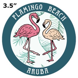 Blue Heron Two Flamingos Flamingo Beach, Aruba Car Truck Window Bumper Sticker Decal - Turquoise