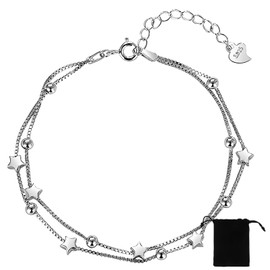 ZEPIQOR Bracelets for Women Sterling Silver Bracelet Women Bracelet Silver Bracelet for Women 925 Silver Star Bracelet Pearl Bracelet Gifts for Girls