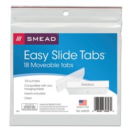 Smead Easy Slide Tab, 1/3-Cut, Clear, 18 Per Pack (64626), Pack of 1