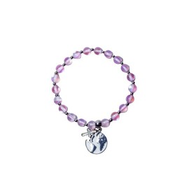 Cynthia Lynn "LIGHT of the WORLD" Stainless Steel Matte Lavender Aura Quartz Jesus Cross World Stretch Charm Bracelet (L (8 inches))