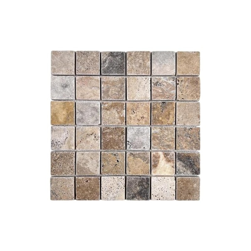 Tenedos 2 inch Scabos Tumbled Travertine Mosaic Tile – Natural