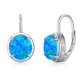 925 Sterling Silver Opal/Turquoise Leverback Earrings for Women, Medium, Sterling Silver, No Gemstone