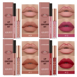 LANGMANNI LANGMANNI 4pcs Matte Lipstick with Lipliners Durable Makeup Set,Long-Lasting Non-Stick Cup Not Fade Waterproof Pigmented Velvet Lipgloss Kit Beauty Cosmetics Makeup Gift for Girls(#9+10+11+12)