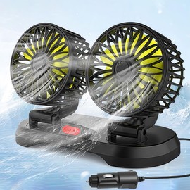 Sunshine smile Car Fan for Back Seat, Double Head Car Fan, Double Head 360° Rotatable Car Fan Fan, 2 Speeds Cooling Fan Motorhome, Mini Fan Car Interior