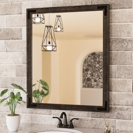 TETOTE Black Wooden Mirror for Bathroom Vanity 30 x 36 Rustic Farmhouse Black Wood Frame Rectangle Wall Mirror for Living Room Bedroom Entryway, Waterproof, Horizontal/Vertical, Easy to Install