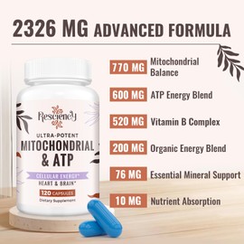 Resciency 2326 MG Mitochondrial Supplements with ATP, Vitamins, CoQ10 & PQQ, More Effective Than Creatine HMB & Nitric Oxide, Energy, Endurance, Strength, Recovery & Muscle, Organic, 240 Capsules