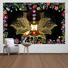 Ine Ive African Chakra Tapestry African American Woman Zen Meditation Tapestry 60x40 Inch Starry Sky Flower Garden Tapestry Inspirational Afro Yoga Wall Art Tapestry for Bedroom Dorm Decor GTDWIE0230