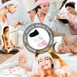 Spa Facial Headband Head Wrap Adjustable Terry Cloth Hair Band 4 Counts Stretch Towel for Washing Face, Skincare，Shower, Facial Mask Bath, Makeup and Sport (Pink 4 Pack)