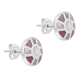 Tuscany Silver Women's Sterling Silver Pink and White Mother of Pearl Stud Earrings