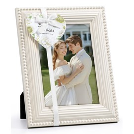 Mazjoaru 5x7 White Picture Frames with Beaded Border,Vintage Wood Photo Frame Classic Tabletop Wall,Hanging Wall Desk Display Home Decor Wedding Birthday Gifts for Grandma Mom Women Couple