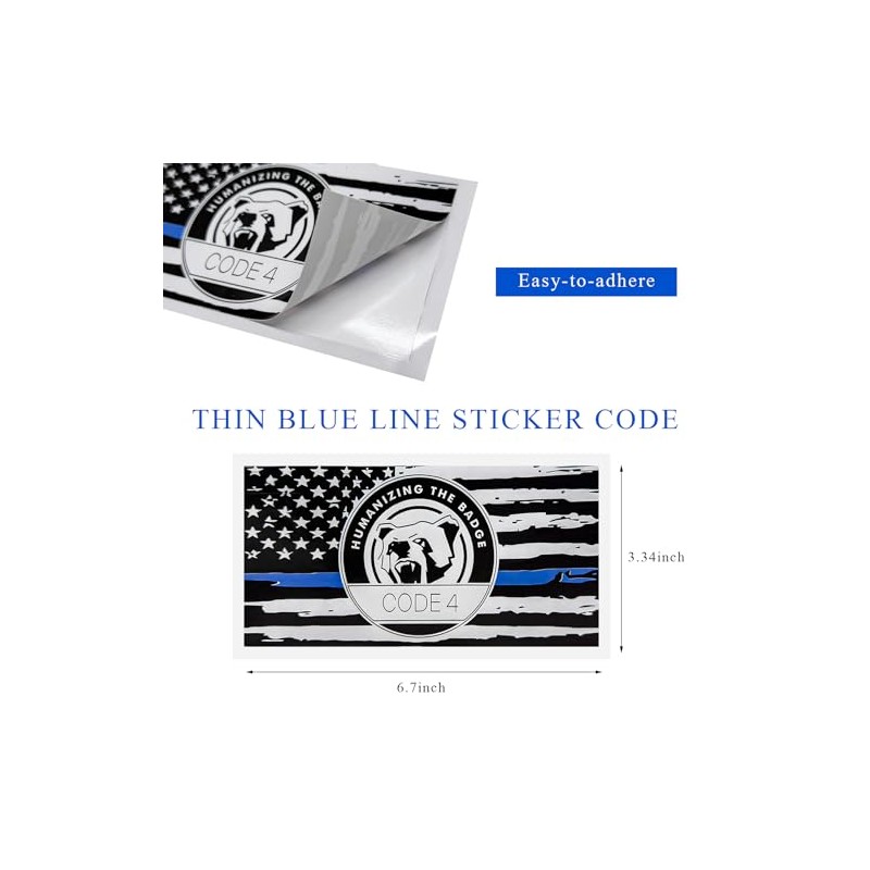 4PCS Thin Blue Line Sticker Code 4, Police Support Sticker