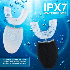 Romooa 2 Pieces Ultrasonic Electric Toothbrush Adults U Shaped Automatic Toothbrushes for Teeth Whitening, 3 Brush Heads, Whole Mouth 360 Degree Cleaning Hands Rechargeable IPX7 Waterproof (No Base)