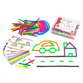 edxeducation Junior GeoStix - In Home Learning Toy for Early Math and Creativity - 200 Multicolored Construction Sticks - 30 Double-Sided Activity Cards - Geometric Manipulative