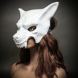 White Scary Full Face Devil Masquerade Animal Wolf Mask Costume Party Cosplay