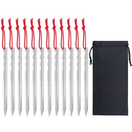 WIFUN 12 Pieces Tent Pegs, Triangular sawtooth Heavy Duty Tent Pegs Aluminium Alloy Red Camping Tent Stake Nail with Reflective Rope for Camping, Outdoor, Beach, and Hiking, silver (PGUK043K-18-N)