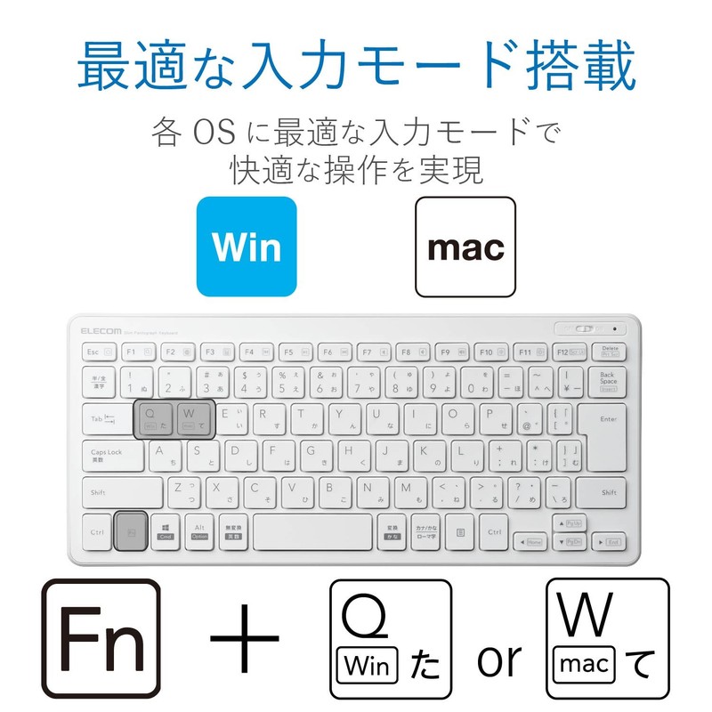 Elecom TK-FDP098TWH Wireless Keyboard (Receiver Included) Pantograph Mini Keyboard, White